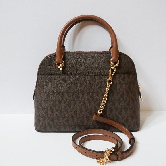 Michael Kors Jet Set Travel Medium Dome Satchel Shoulder Bag MK Brown - Picture 6 of 11